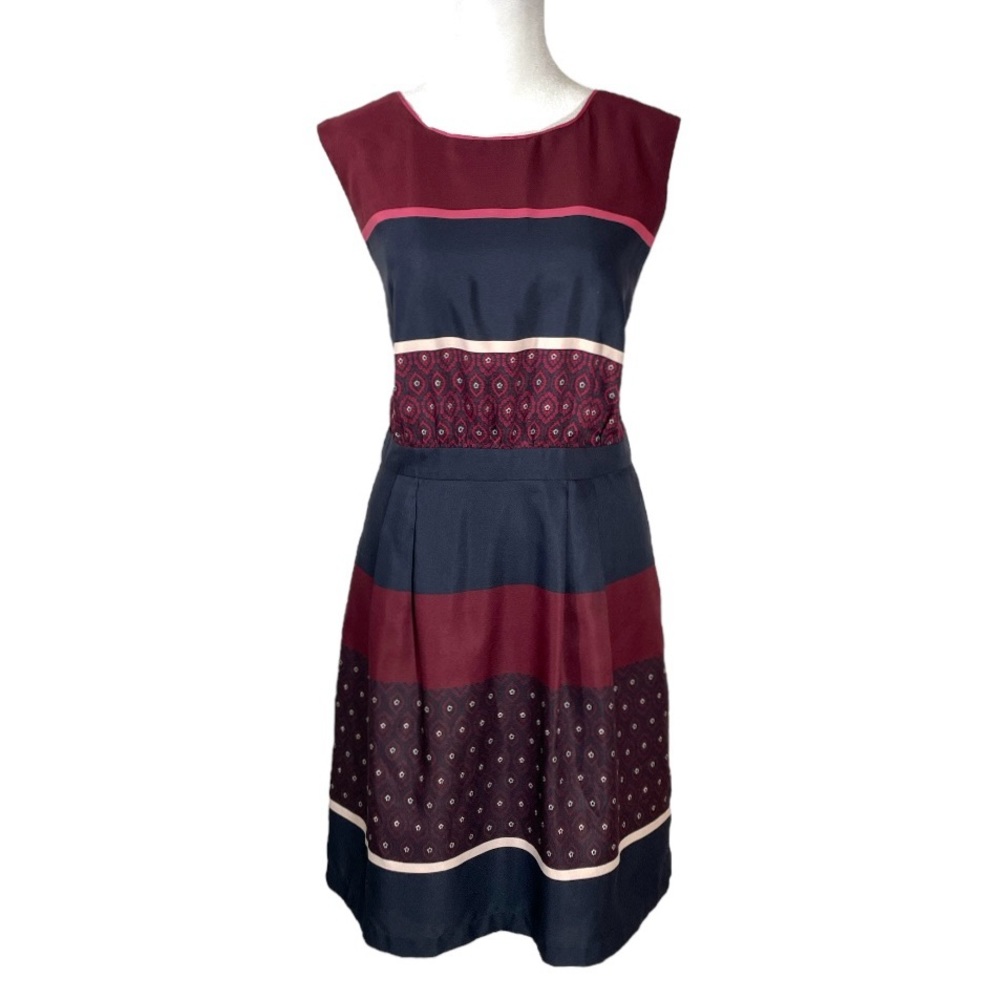 Ann Taylor LOFT mosaic navy and wine dress Size 6